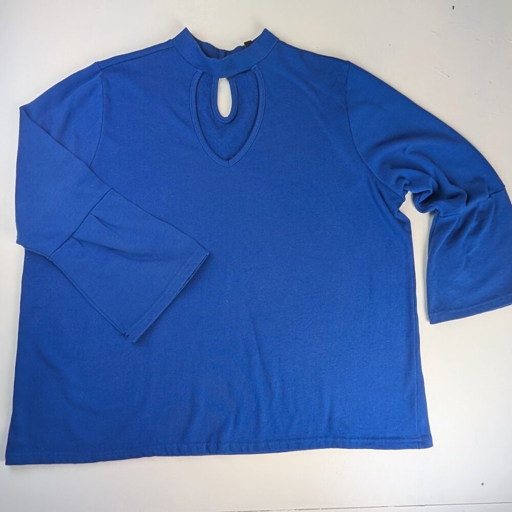 Lane Bryant Keyhole Sweater Women Plus Size 22 Klein Blue Top Knit Bell Sleeves